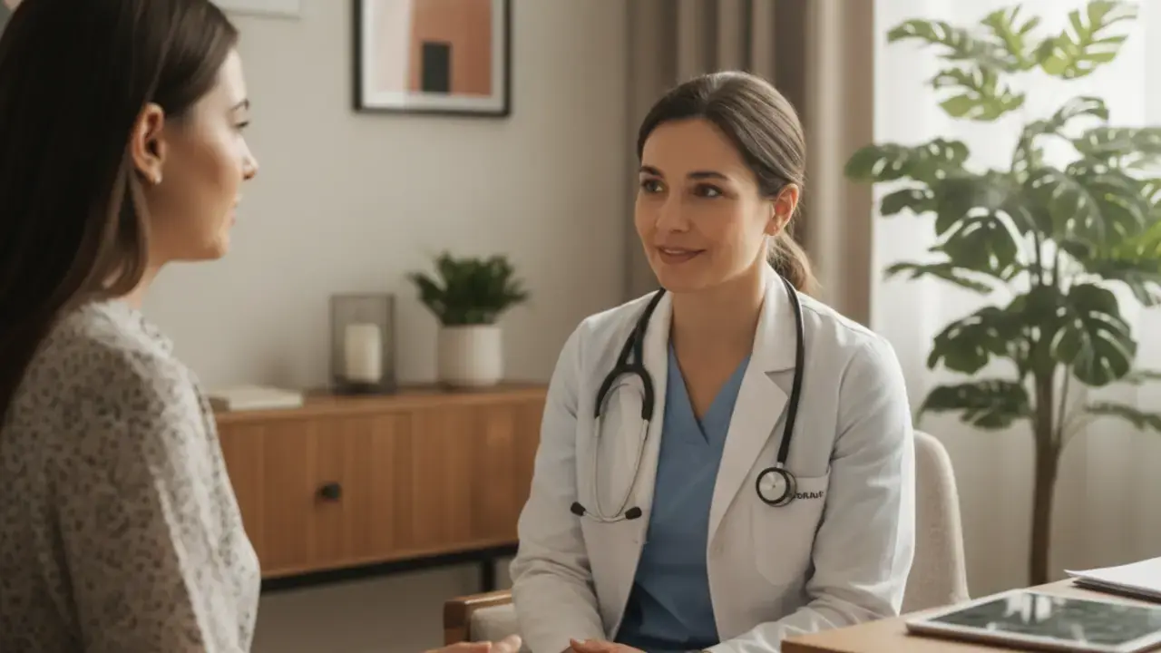 Médica gastroenterologista oferecendo acolhimento humanizado e escuta ativa durante a consulta para saúde digestiva.